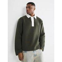 River Island Polo Neck Rugby Style Crew Sweat - Khaki