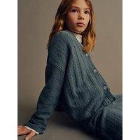Mango Girls Co-Ord Knitted Stripe Cardigan - Dark Blue