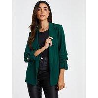Quiz Bottle Green Ruched Sleeve Blazer