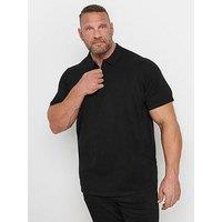 Badrhino Big & Tall Short Sleeve Knitted Zip Polo Shirt - Black