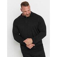 Badrhino Big & Tall Long Sleeve Knitted Zip Polo Shirt - Black