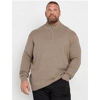 Badrhino Big & Tall Milano Quarter Zip Knitted Jumper - Brown