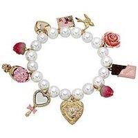 Betsey Johnson Sweetheart Charm Pearl Stretch Bracelet