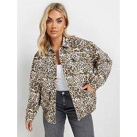 Yours Curve Animal Twill Jacket - Brown