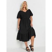Yours Curve Textured Tiered Dress - Black