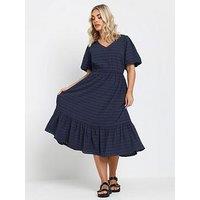 Yours Curve Textured Tiered Dress - Blue