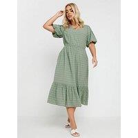 Yours Curve Textured Tiered Dress - Green