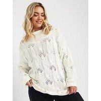 Yours Curve Cable Pointelle Jumper - Cream