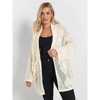 Yours Curve Fringe Cardigan - White