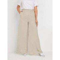 Long Tall Sally Satin Wide Leg Trousers 34" - Natural