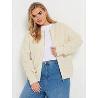 Yours Curve Zip Through Knitted Bomber Jacket - Ivory