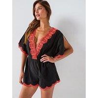 V By Very Embroidered Beach Playsuit - Multi