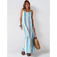V By Very Aztec Maxi Beach Dress - Blue/White
