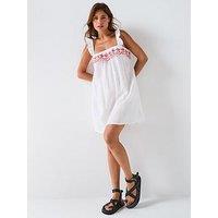 V By Very Cherry Embroidered Ruffle Beach Dress