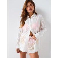 V By Very Embroidered Co Ord Beach Shirt