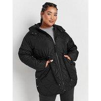 Yours Curve Zig Zag Quilted Midi Jacket - Black
