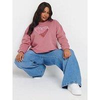 Yours Curve Paris Tonal Embroidered Sweatshirt - Black