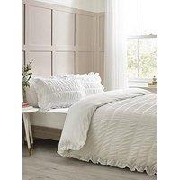 Catherine Lansfield Seersucker Frill Duvet Cover Set - White