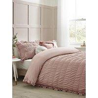 Catherine Lansfield Seersucker Frill Duvet Cover Set - Pink