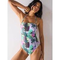 V By Very Printed Bandeau Shapewear Swimsuit - Multi
