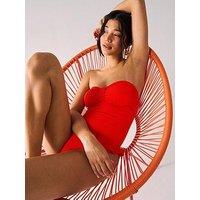 V By Very Frill Hem Bandeau Crinkle Swimsuit - Coral