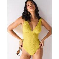 V By Very Textured Crinkle Swimsuit - Green
