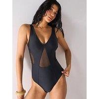 V By Very Mesh Panelled Swimsuit - Black