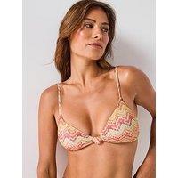 V By Very Printed Shimmer Knot Front Bikini Top - Multi
