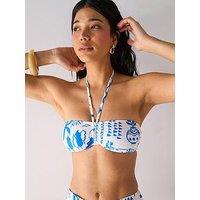 V By Very Printed Bandeau Bikini Top - Blue