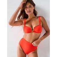 V By Very Gold Trim Shapewear Bikini Top - Coral