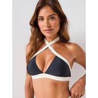 V By Very Mono Contrast Halter Bikini Top - Black