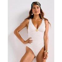 V By Very Starfish Trim Gathered Swimsuit - Cream