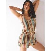 V By Very Multi Jacquard Lace Beach Playsuit