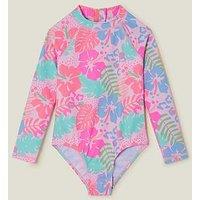 Accessorize Girls Tropical Long Sleeve Swimsuit - Pink