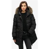 Superdry Everest Mid Faux Fur Parka Coat - Black