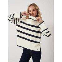 Crew Clothing Roll Neck Wide Sleeve Stripe Jumper - White