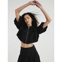 River Island Zip Front Crop Shirt - Black