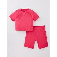 V By Very Girls Short Sleeve And Cycling Short Activewear Set - Pink