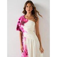 V By Very One Shoulder Cut Out Printed Midi Dress - Print