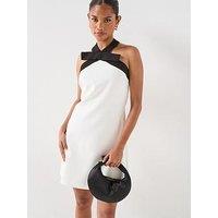 V By Very Mono Bow Detail Mini Dress - White