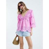 River Island Broderie Blouse - Medium Pink