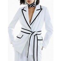 River Island Contrast Piping Belted Blazer - White