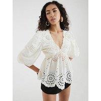 River Island Mid Sleeve Broderie Blouse - Cream