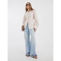 River Island Puff Sleeve Tailored Blazer - Cream