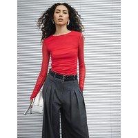 River Island Ruched Side Mesh Top - Red