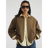 River Island Utility Collarless Bomber Jacket - Beige