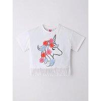 Mini V By Very Girls Unicorn 3D Embellished Fringed T-Shirt - Multi