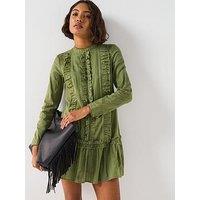 V By Very Ruffle Dropped Hem Mini Dress - Green