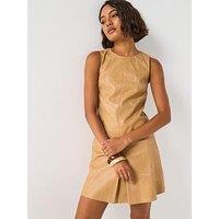 V By Very Pu Embroidered Shift Dress - Beige