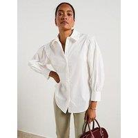 V By Very Balloon Sleeve Cotton Button Through Shirt - White